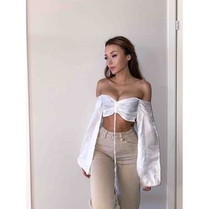 Kim shui silk white balloon sleeve top